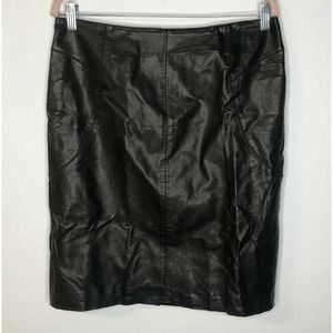 Ann Taylor Skirt Pencil Straight Black Stitched Size 10 Vegan Leather Club Work